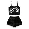 thumbnail image 3 of MEZZALL Women Halloween Skeleton Hand Print Cami Pajama Set Spider Web Elastic Waist Shorts 2 Piece Gothic Sleepwear Loungewear Leisure Homewear, 3 of 3