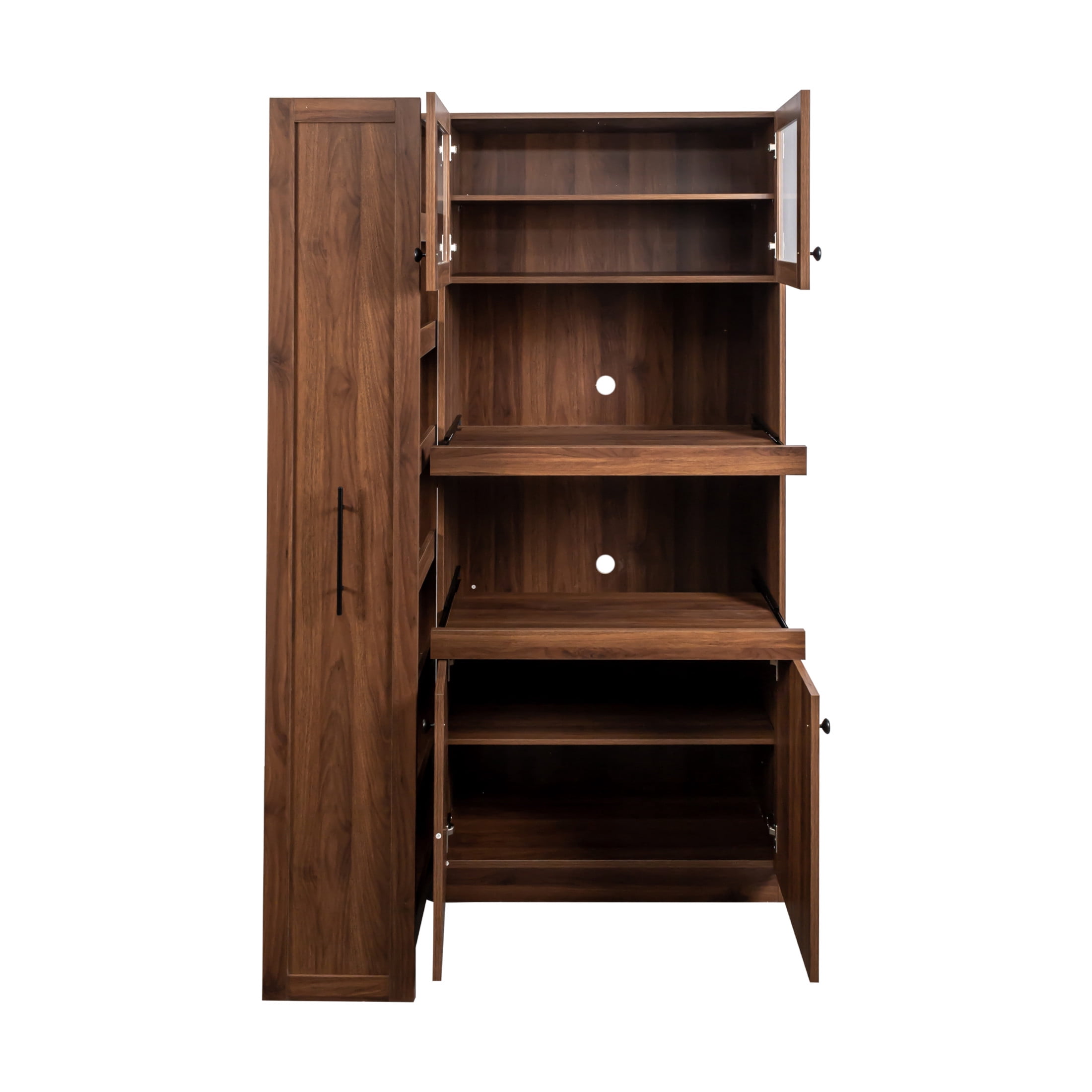 Noble House Junton 70.9" Farmhouse Pantry Cabinet with Doors, Pull-Out Multi-Tier Shelves, Wooden Storage Shelf, Walnut