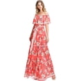 thumbnail image 4 of Jealous Tomato Women's Off Shoulder Chiffon Floral Maxi Dress (M, Orange), 4 of 5