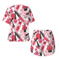 thumbnail image 6 of Wukai Makeup Print Women's Pajama Set - Short-Sleeve Top and Shorts with Elastic Waistband and Pockets for Loungewear, Yoga, and Casual Wear-4X-Large, 6 of 8