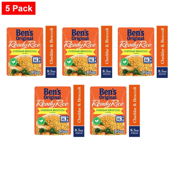 Bens Original Ready Rice Cheddar Broccoli Flavored Rice, Easy Dinner Side, 8.5 oz Pouch 8.5 oz - 5 Pack