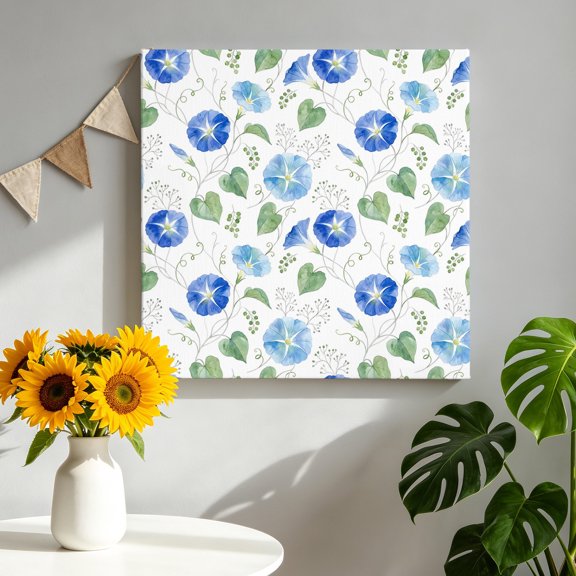 Summer Blue Floral Canvas Wall Art for Living Room, Country Farmhouse Pastoral Coastal Flowers Leaf Poster Print Painting for Bedroom Office Gallery Decoration Wall Pictures Prepare To Hang 12"x12"