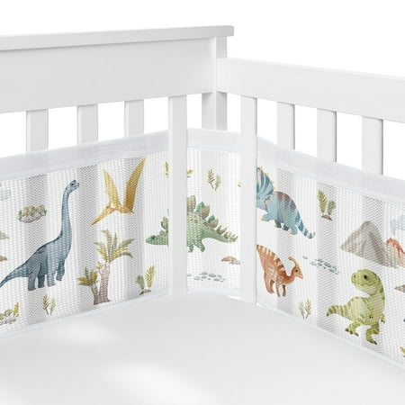 Sweet Jojo Designs + BreathableBaby Watercolor Dinosaur Dino Multicolor Breathable Mesh Crib Liner Pad