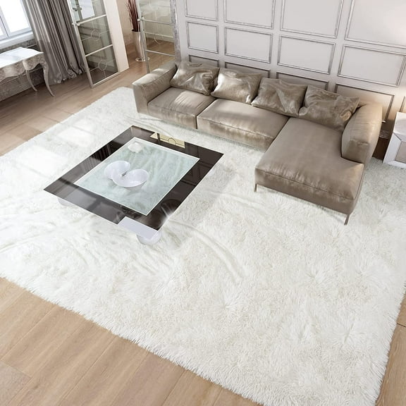 Soft Modern Indoor Large Shaggy Rug for Livingroom Bedroom Dorm Kids Room Home Decorative, Non-Slip Plush Fluffy Furry Fur Area Rugs Comfy Nursery Accent Floor Carpet 8x10 Feet, Ivory