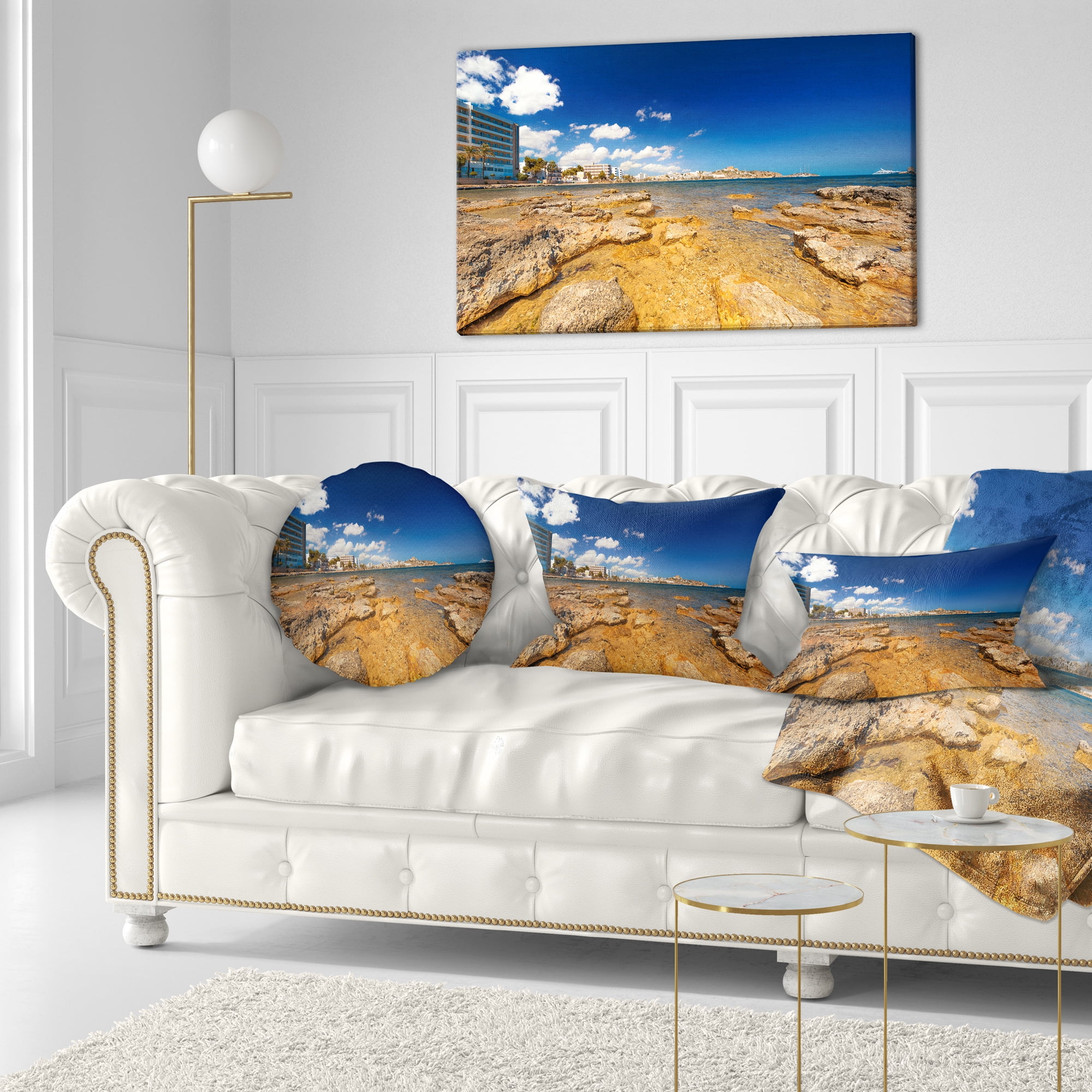 Designart Paradise Beach in Ibiza Island - Seashore Photo Throw Pillow - 12x20