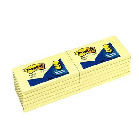 - Post-it Pop-up Notes Original Canary Yellow Pop-Up Refill, 3 x 5, 12/Pack -MMMR350YW