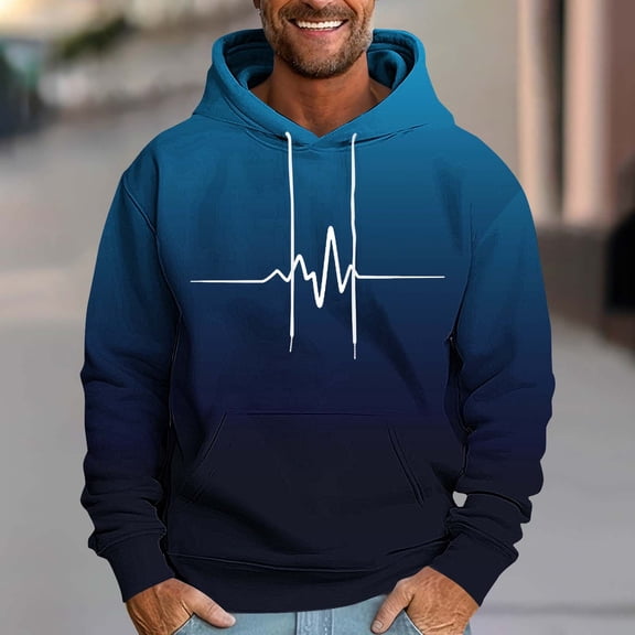 Blczomt Pullover Mens Sweatshirt Winter Graphic Sweatshirt Long Sleeve Hooded Casual Blue Clothing