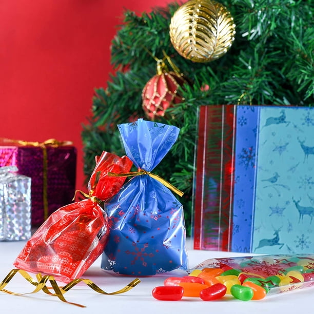 Prextex Mini Christmas Themed Cello Bags with Treat Ties 200