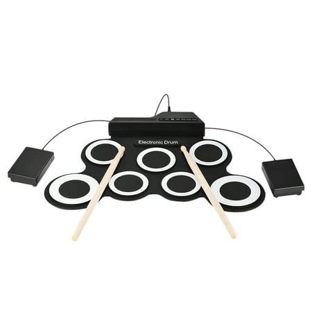 Compact Size Portable Digital Electronic Drum Set Kit 7 Silicon Drum Pads USB Power for Practice