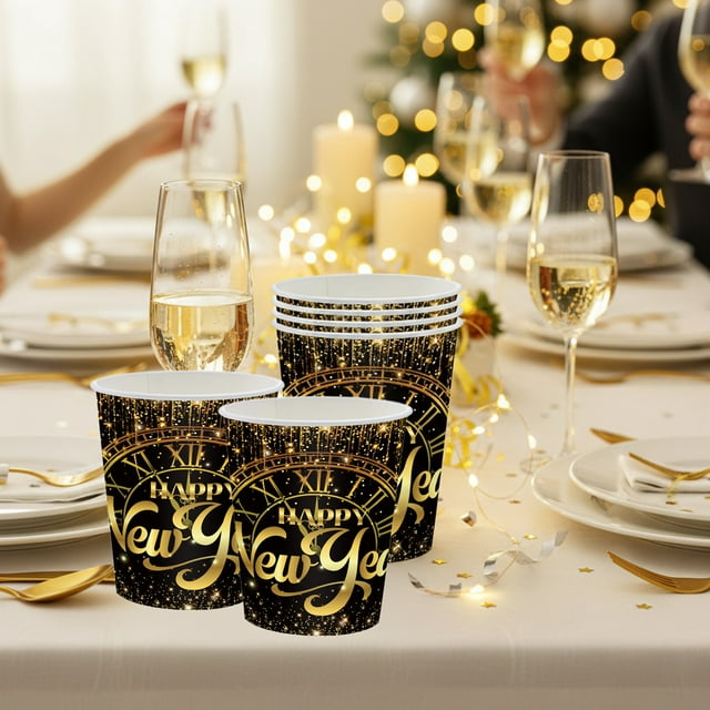 20-Piece New Year Paper Cups, Disposable Tableware for Desserts and Drinks, Eye-Catching Designs for Themed Parties, High-Quality Paper Material for Safe Use