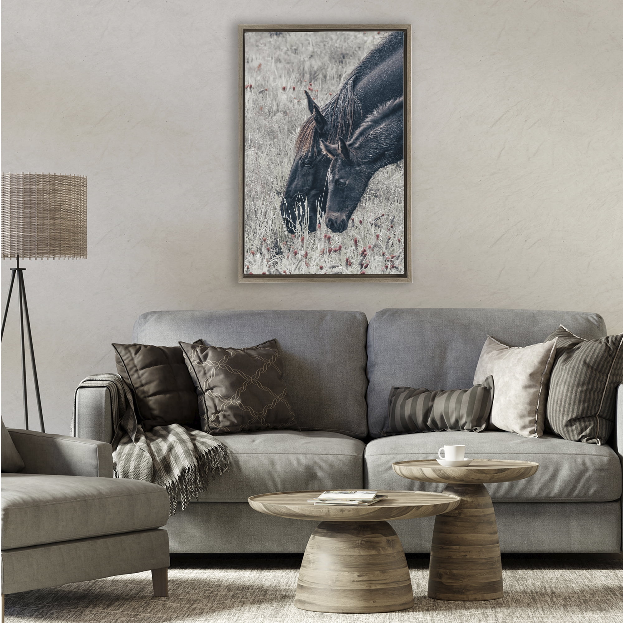 Stupell Industries New Graze Horses in Meadow Brown Framed Floater Canvas Wall Art, design by Nathan Larson