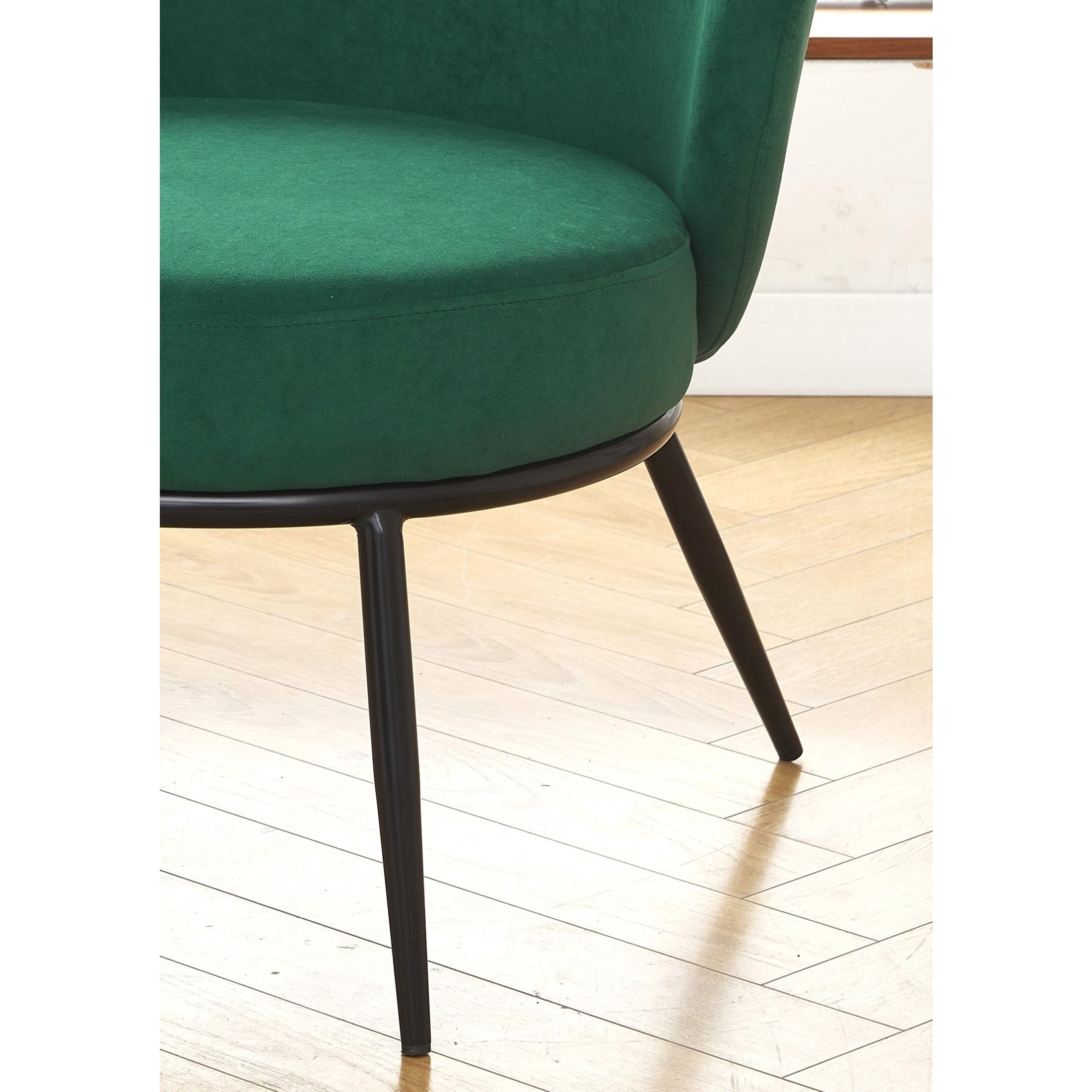 GDF Studio 27.36" Mid-Century Modern Round Accent Chair with Velvet Upholstery, Black Metal Legs, Green