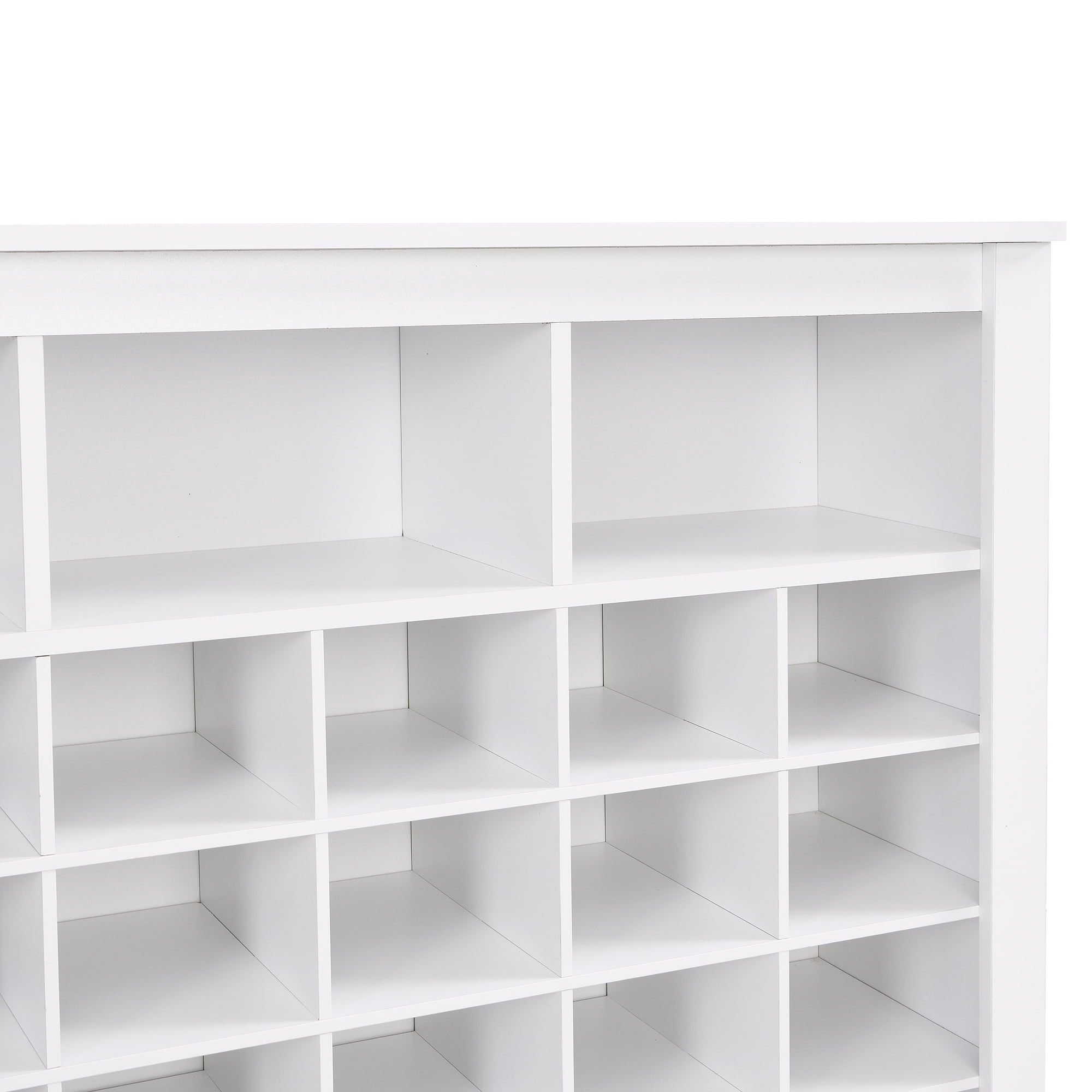 MAYEERTY Sleek Design 24 Shoe Cubby Console, Modern Shoe Cabinet with Curved Base, Versatile Sideboard with High-quality for Hallway, Bedroom, Living Room, White