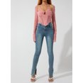 thumbnail image 4 of VISgogo, blusas cortas para mujer, camisas ajustadas huecas de corte bajo con cuello Halter de manga larga de malla de Color sólido para mujer VISgogo  moda, 4 of 9