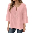 thumbnail image 2 of 3/4 Length Sleeve Womens Tops Spring Summer Casual Cotton Linen Lightweight Loose V Neck Boho T Shirts Blouse, 2 of 6