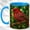 Blue, variant on Red Finch Coffee Mug, Stained Glass Bird Mug, Ceramic 11 oz