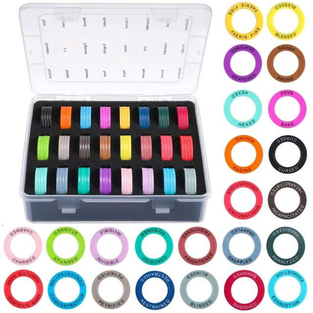 Anillos de estado ALIZERO DND Miniatures, 96 rotuladores y caja