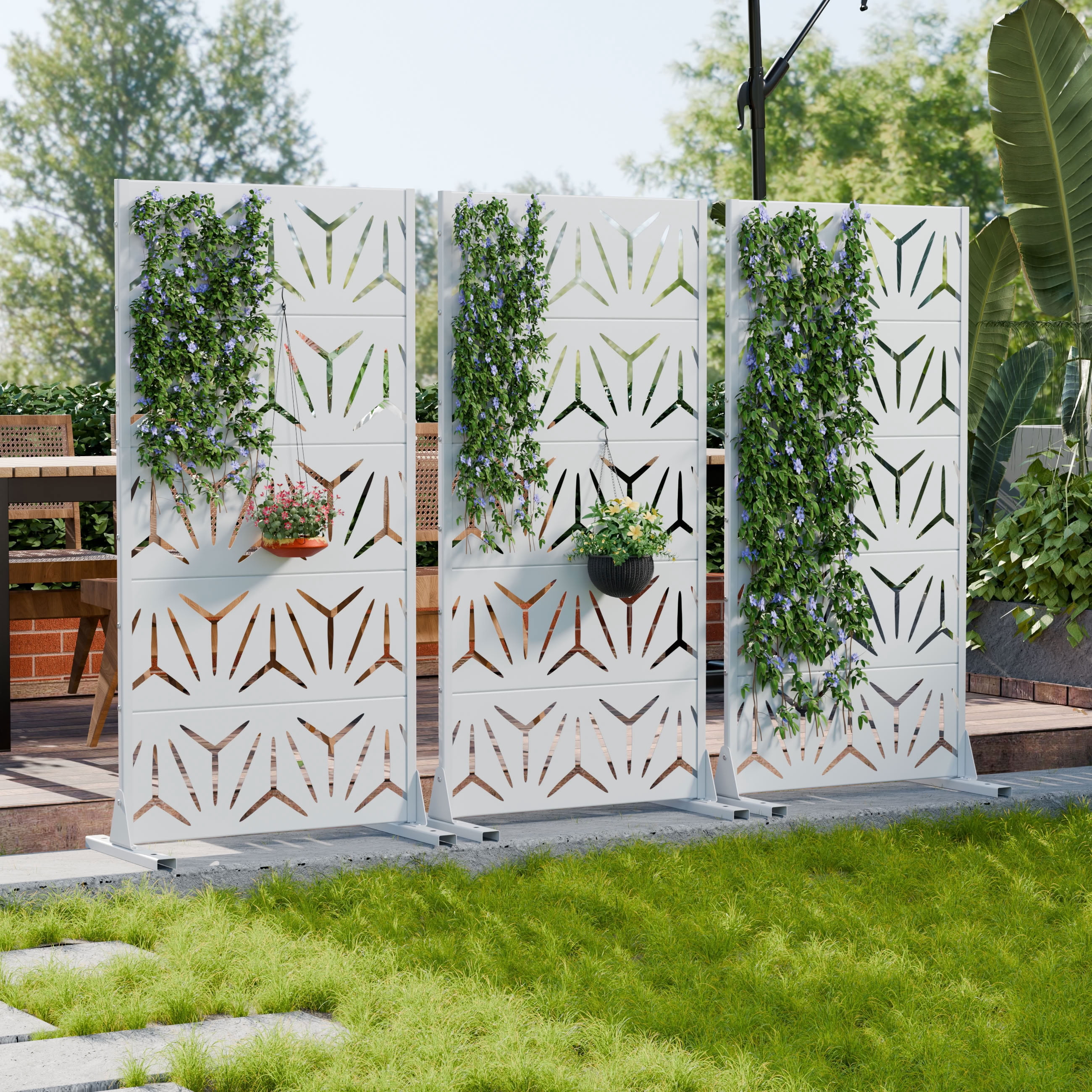 MAYEERTY 5 Panels Metal Outdoor Privacy Screen Garden Divider Patio Backyard Decorative Privacy Fence Panel, 59×29.5×15.7in