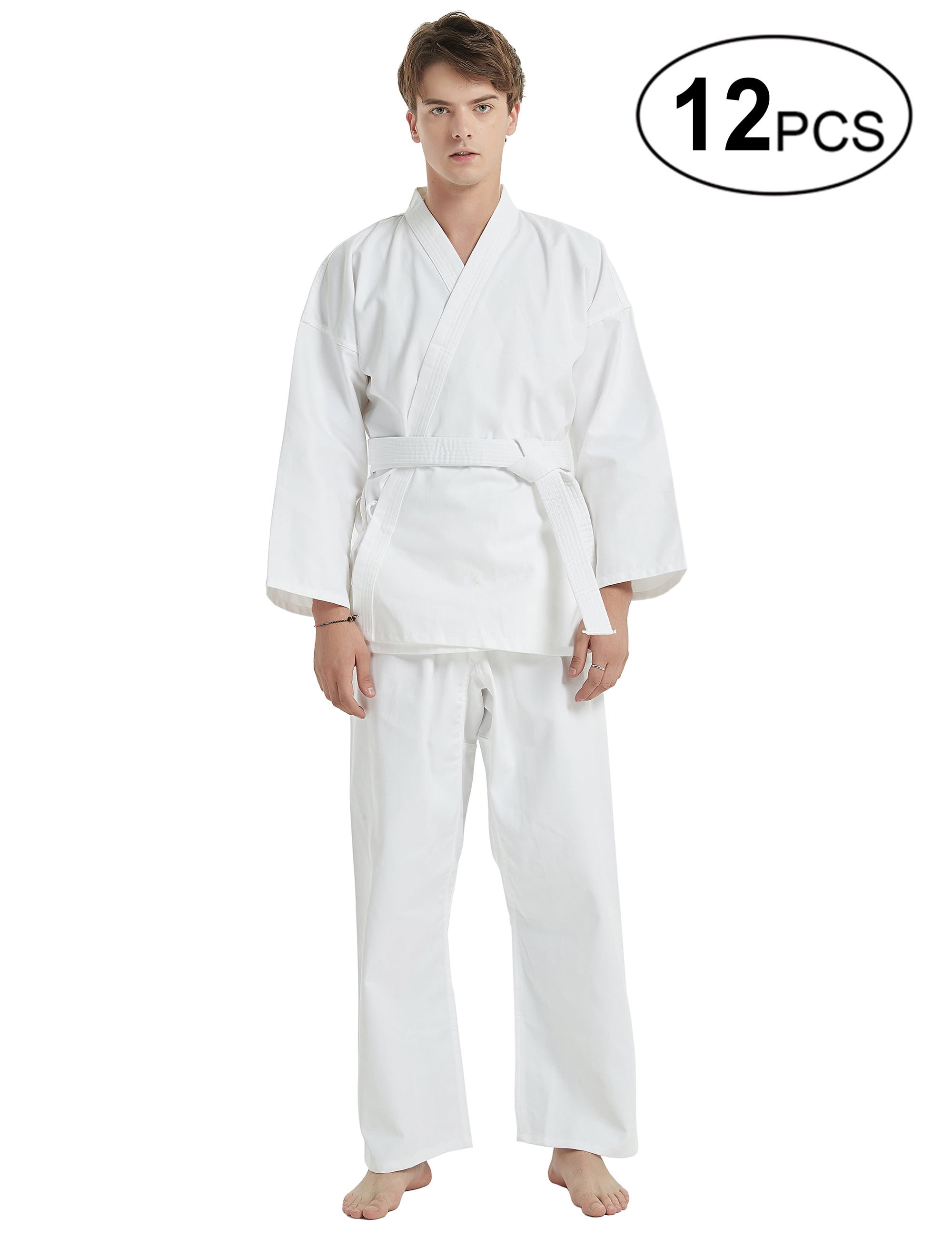 TOPTIE 12 Pcs Martial Arts White Karate Uniform with Belt Set