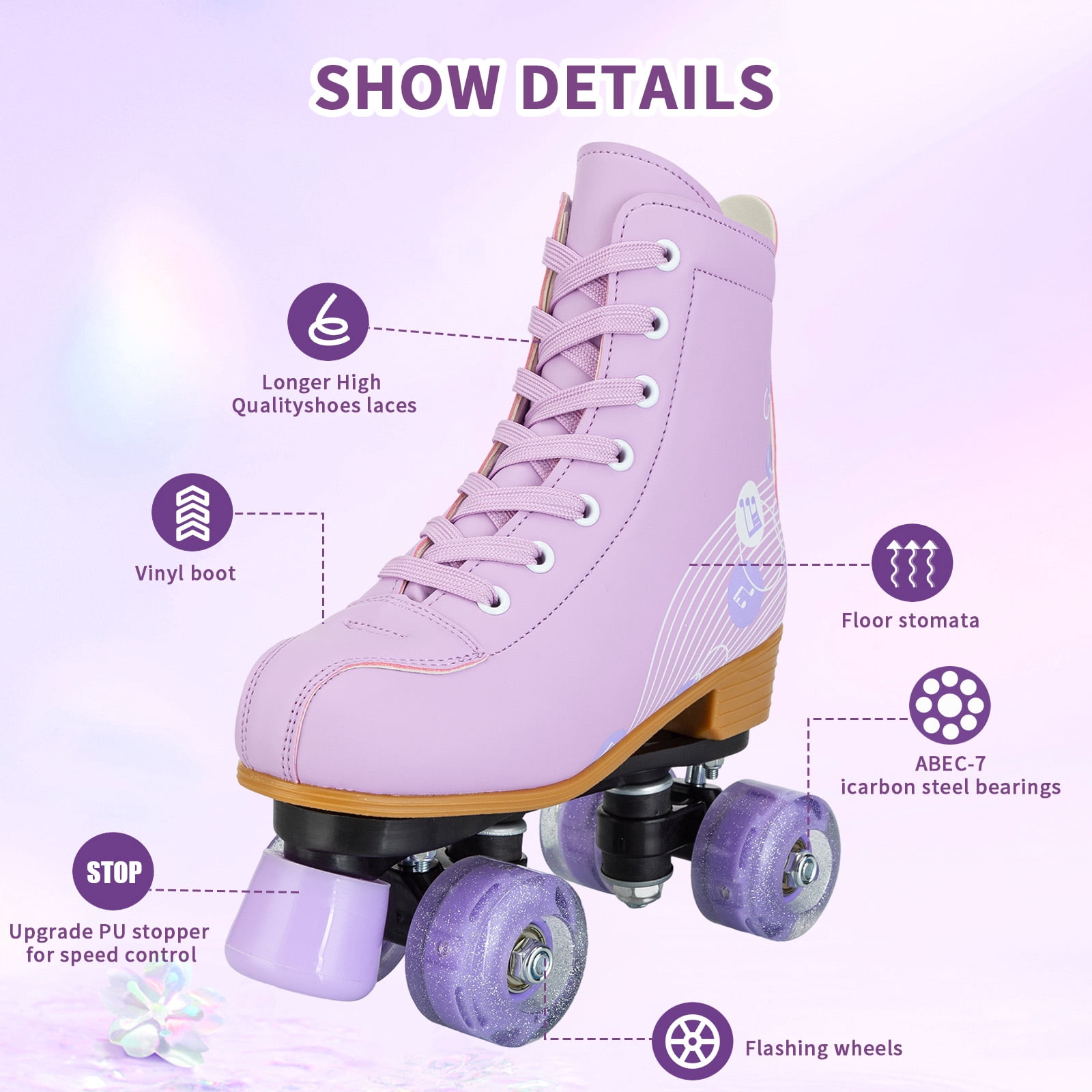 EONROACOO Pink High-Top Outdoor Roller Skates, Double Row PU EONROACOO Pink High-Top Outdoor Roller Skates, Double Row PU