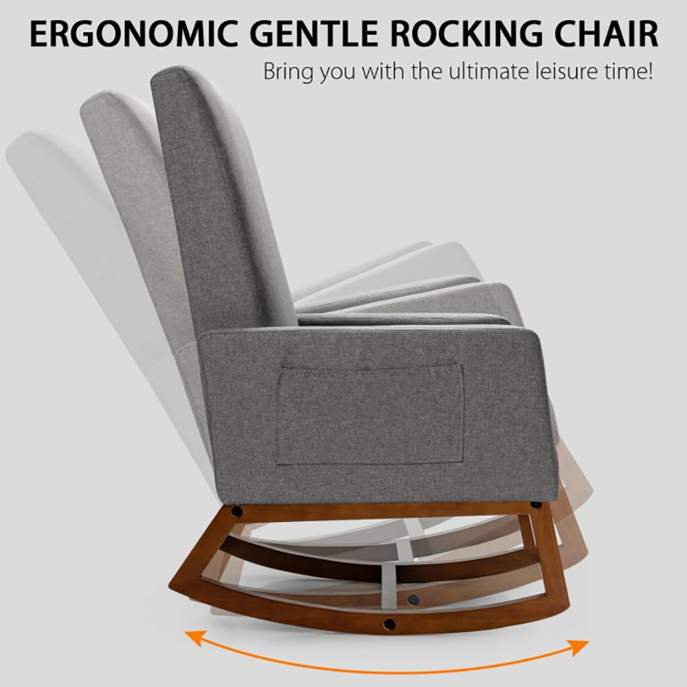 Finihen Rocking Lounge Armchair, Rocking High Back Upholstered Lounge Armchair with Side Pocket, for Living Room, Bedroom, Beige Finihen Rocking Lounge Armchair, Rocking High Back Upholstered Lounge Armchair with Side Pocket, for Living Room, Bedroom, Beige