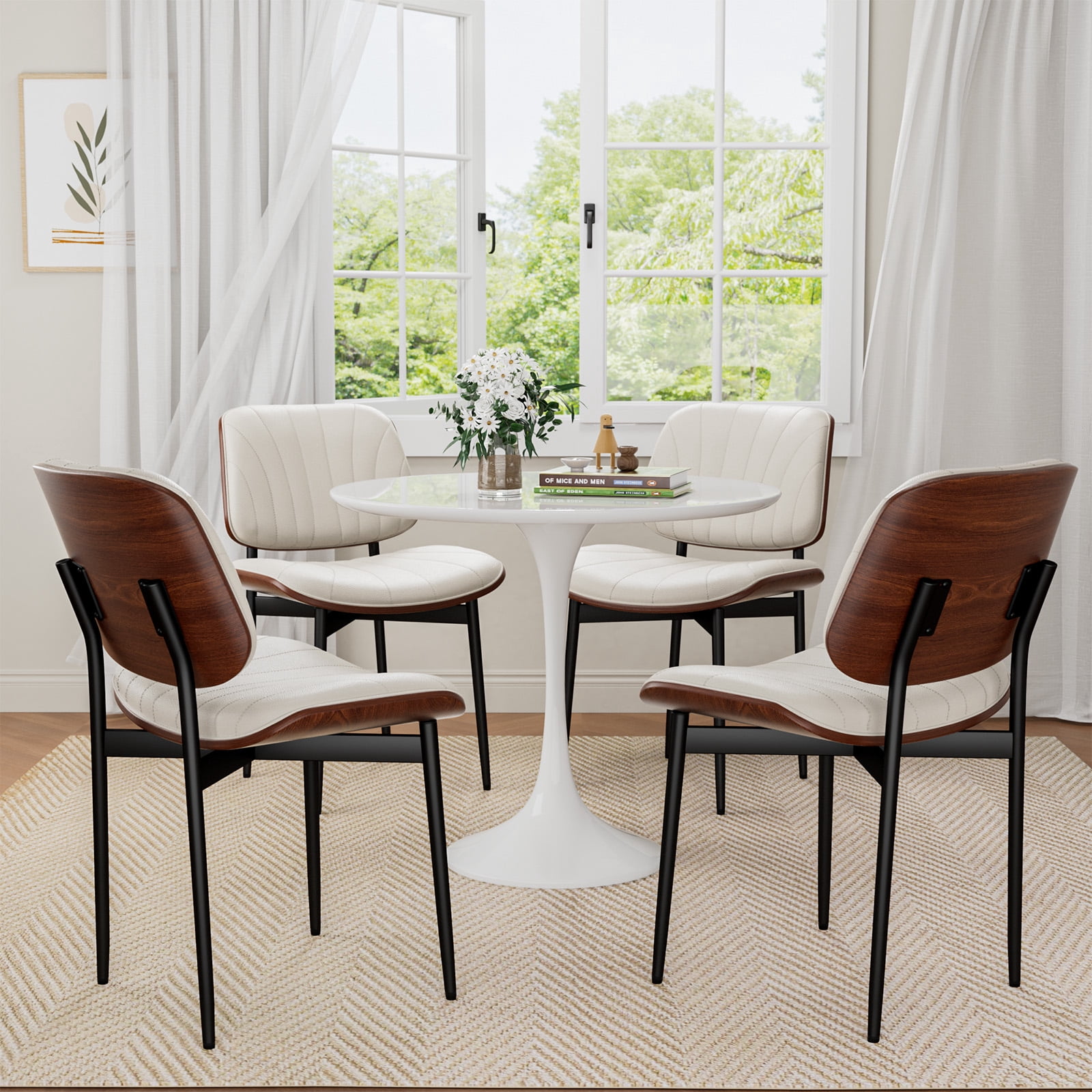 LainTene Modern Dining Room Chairs Set of 2, Faux Leather and Bentwood Design with Metal Legs, Ideal for Kitchen or Dining Space