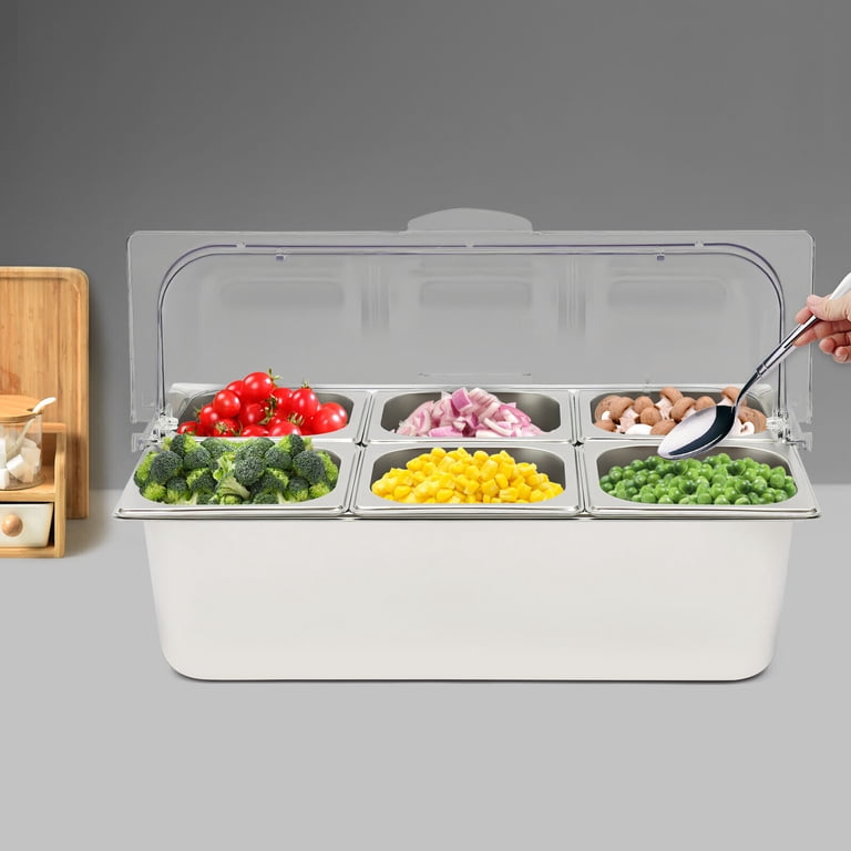 Roll Top Cover Stainless Steel Cold Food - 6-Pan Ice Display Tray With ...