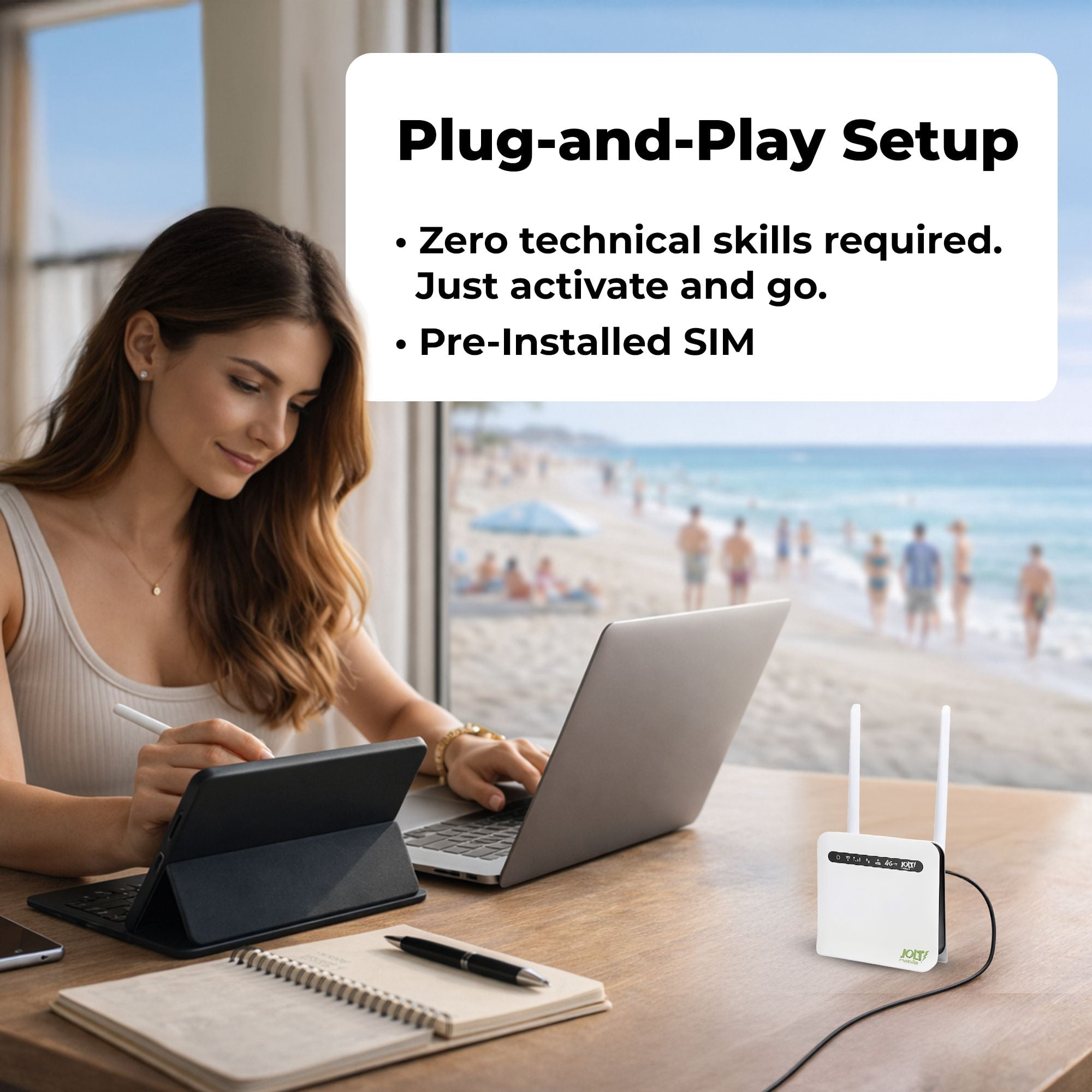 Jolt Mobile 4G LTE WiFi Router Modem Combo | Wireless Home Internet Box & Mobile Hotspot Device | High-Speed WiFi for Home, Office, RV, Travel