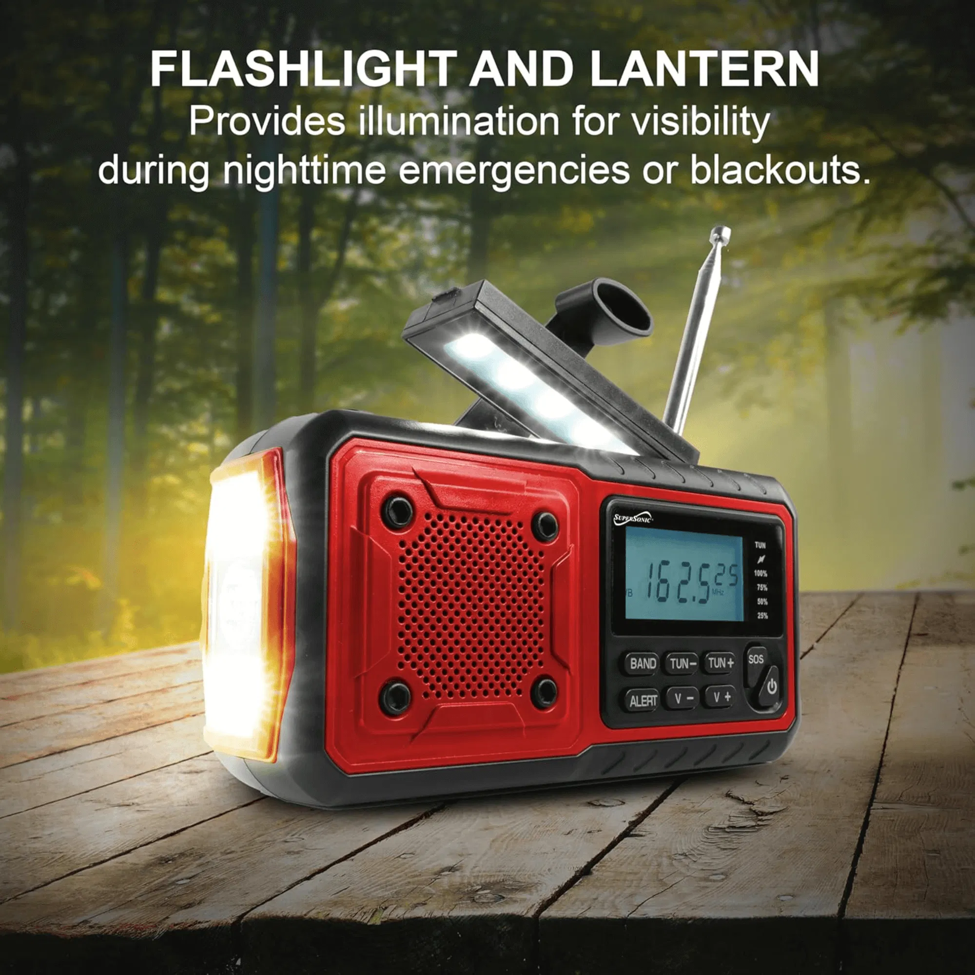 Multifunctional radio, multi-power emergency radio and NOAA, with built-in rechargeable battery, solar panel and hand-crank, suitable for emergencies and outdoor use