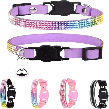 GASTROPOD Cat Collars for Girl Cats, Bling Kitten Collar with Bell, Cute Cat Collar with Bells, Pink Cat Collar, Rhinestone Cat Collar.