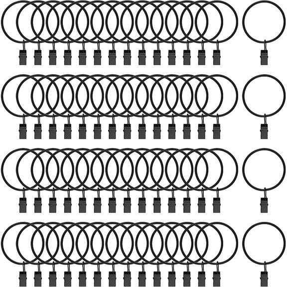 60 PCS 2 Inch Curtain Rings with Clips, Strong Grip Black Metal Curtain Rod Clips with Rings, Decorative Drapery Rings Window Curtain Hooks Hangers for Drapes Patio Door Bathroom Curtains
