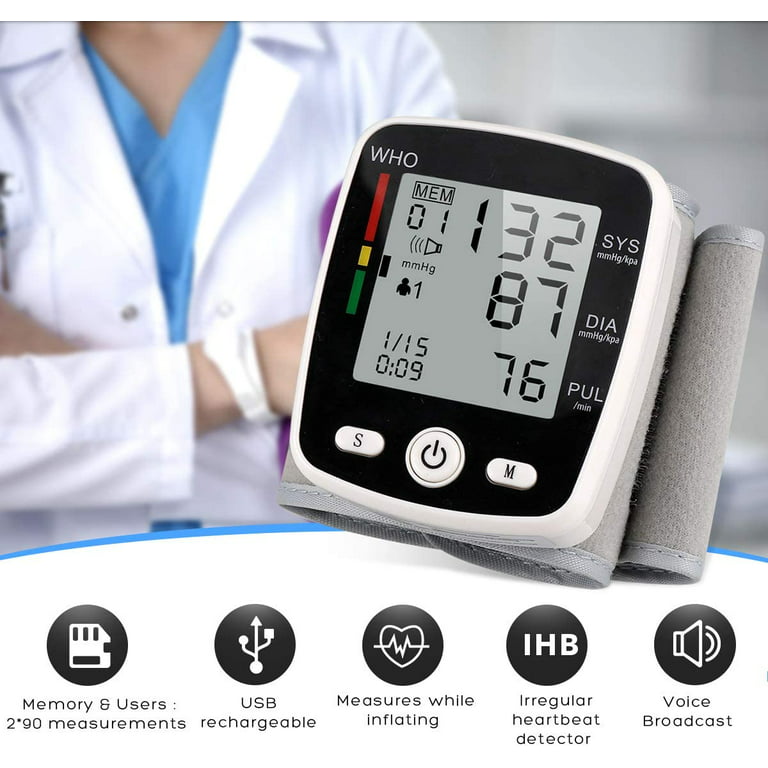 80K Arm Blood Pressure Monitor, USB Rechargeable Wrist Digital Blood  Pressure Monitor FDA