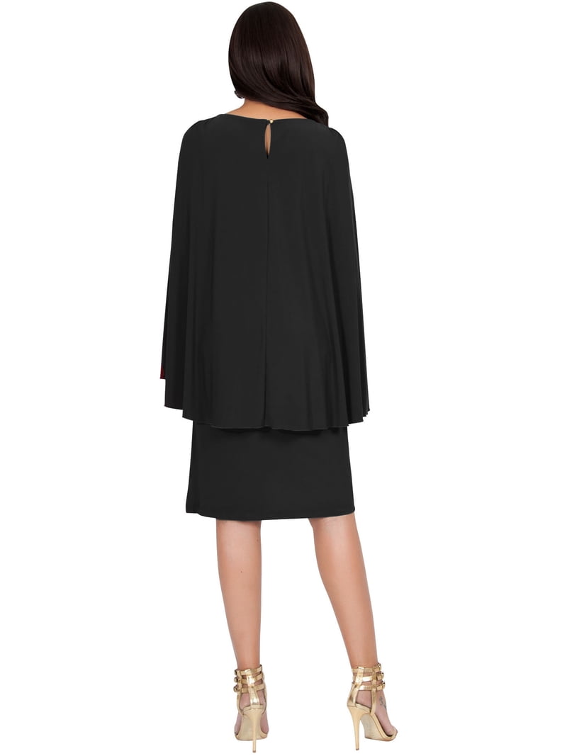 KOH KOH Long Cape Batwing Cloak Dolman Sleeve Knee Length Fall Winter Work  Tunic Dressy Formal Wedding Guest Party Funeral Mini Midi Dress For Women  Black Small US 4-6 NT115 - Walmart.com