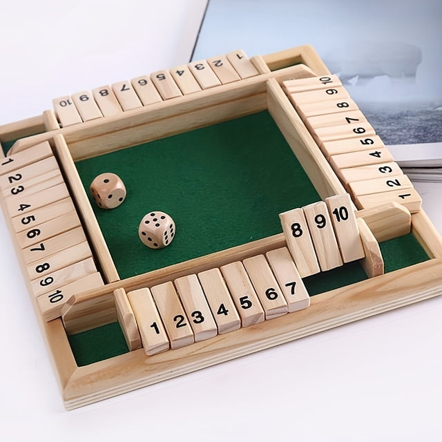 MesaSe Wooden Flop Numbers Game 4 Player Wooden Off Box Dice Off Box Game Board Game Multiplayer Games for Families Elderly Parents 10 Numbers and 2 Dice Chess and Recreational Sporting