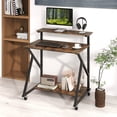 thumbnail image 4 of Costway Rolling Computer Desk, 32” Laptop Desk with Charging Station & Monitor Shelf Rustic Brown, 4 of 10