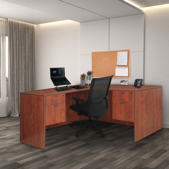 Legacy 66" Double Pedestal L-Desk with 47" Return- Cherry