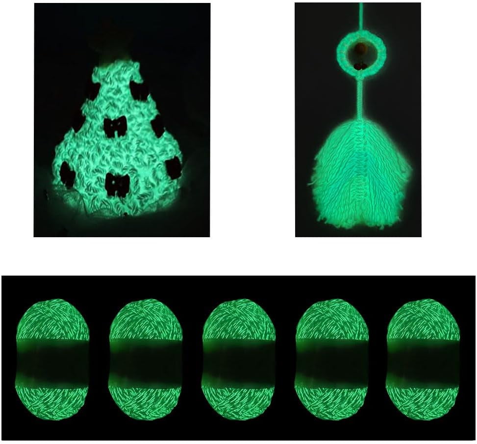 FNDEMSLA Glow in The Dark Yarn 5 Dark Yellow Rolls Yarns for Crocheting Metallic Polyester Luminous Crochet Yarns