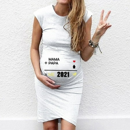 

jbyrvq Maternity Clothes Women Sleeveless Cute O-Neck Digital Print Tank Tops Pregnancy Dress