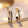 thumbnail image 4 of 2.00Ct Round Cut Simulated Black & White Diamond Engagement Women's Huggie Hoop Earring 14K Yellow Gold Plated 925 Sterling Silver, 4 of 5