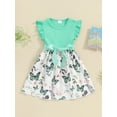 thumbnail image 2 of Suealasg Little Girls Summer Clothes Set 4T 5T 6T 7T Kids Girls Fly Sleeve Ribbed Butterfly Print Dress + Solid Color Belt Set 2Pcs Casual Beach Outfits for Child Girls, 2 of 7