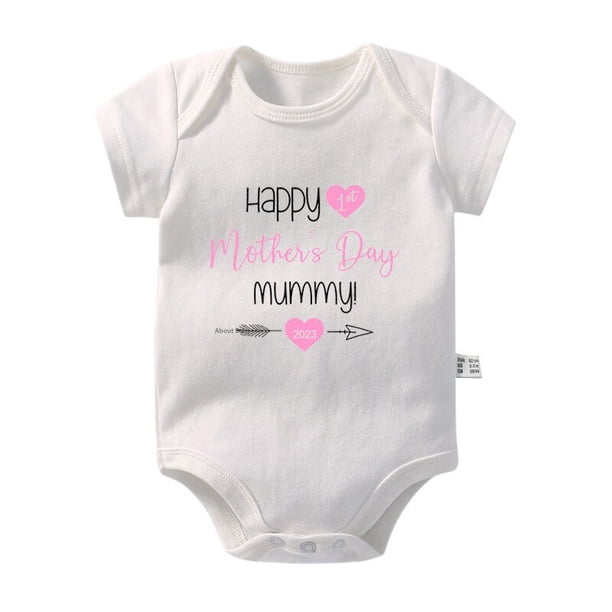 New Happy 1st Mother's Day Mommy 2023 Newborn Baby Boys Girls Rompers Summer Infant Short Sleeve Bodysuits Mothers Day Gifts12-18M Gao Jinjia LED