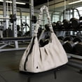 thumbnail image 4 of Bolsa de gimnasio para mujer, bolsa de viaje de nailon con separación de humedad y humedad, bandolera Beige, 4 of 9