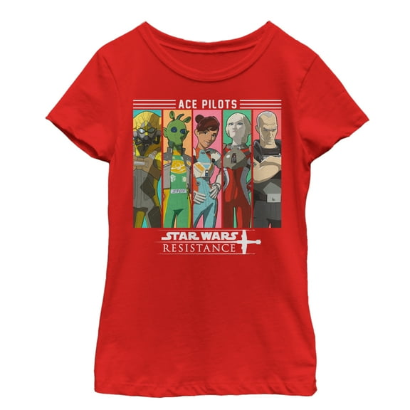 Girl's Star Wars Resistance Ace Pilot Panel Graphic Tee Red Large
