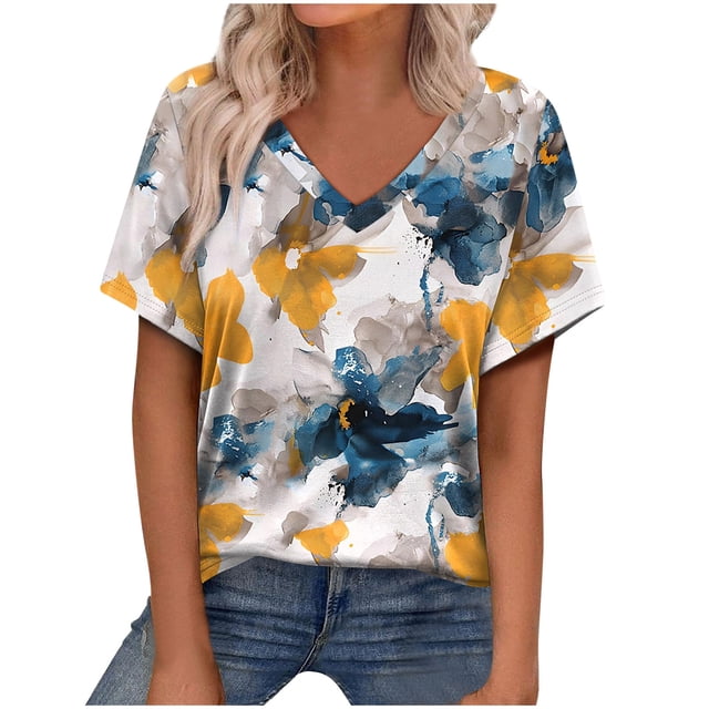 Camisetas Casuales de Manga Corta Plisada de la Moda de las Mujeres, Camiseta Cómoda de Poliéster para las Mujeres, Blusa de Primavera de Verano Lavado a Mano