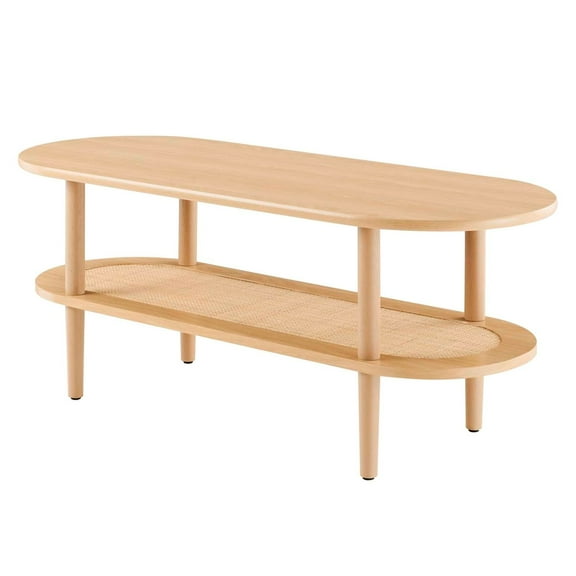 Coffee Sofa Side Table, Brown Oak, Wood, Oval, Living Kitchen Cafe Bistro Hospitality Restaurant, Modern Contemporary HB34892