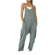 Oversized Jumpsuits for Women Casual Rompers Overalls Sleeveless Loose Spaghetti Strap Baggy Jumpers with Pockets