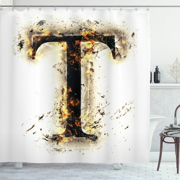 Ambesonne Letter T Shower Curtain, Schorching Hot Sign T, 69"Wx75"L, Tan Black Orange