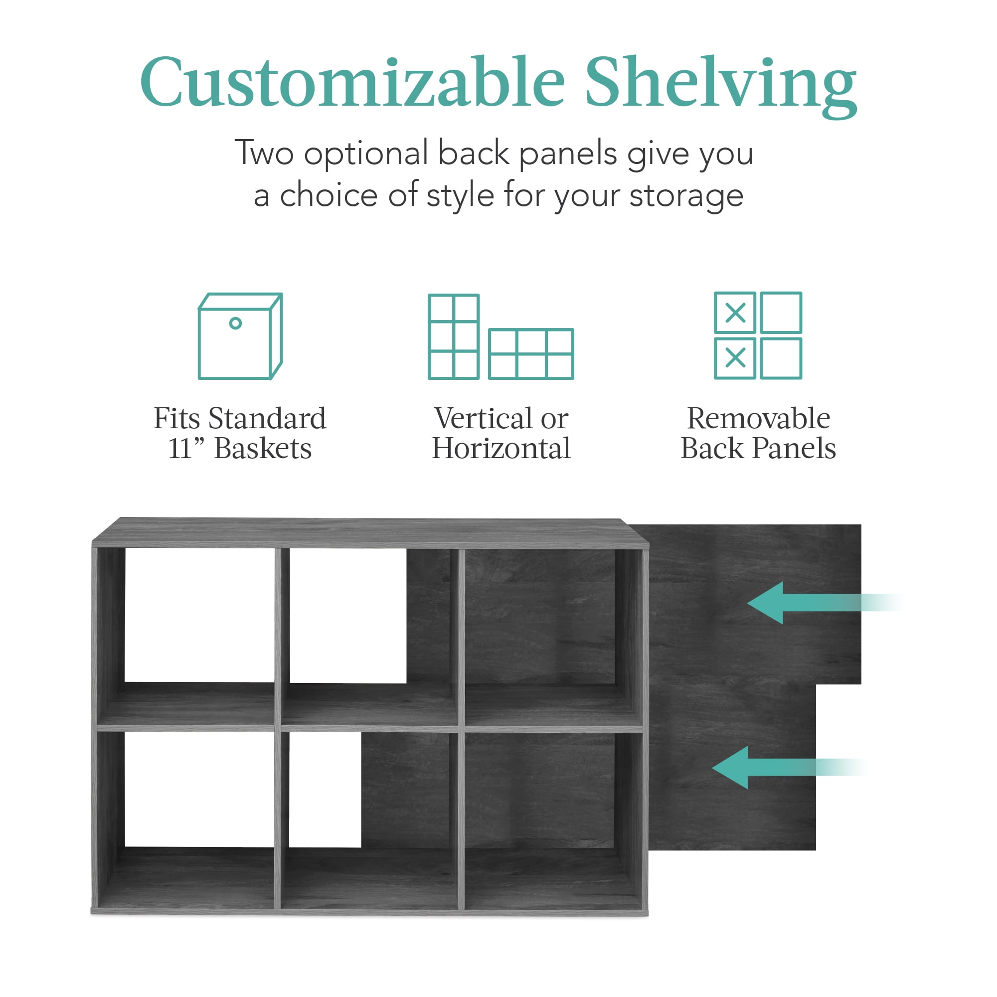 Best Choice Products 6-Cube Bookshelf, 11in Display Storage System, Organizer w/ Removable Back Panels - Dark Gray