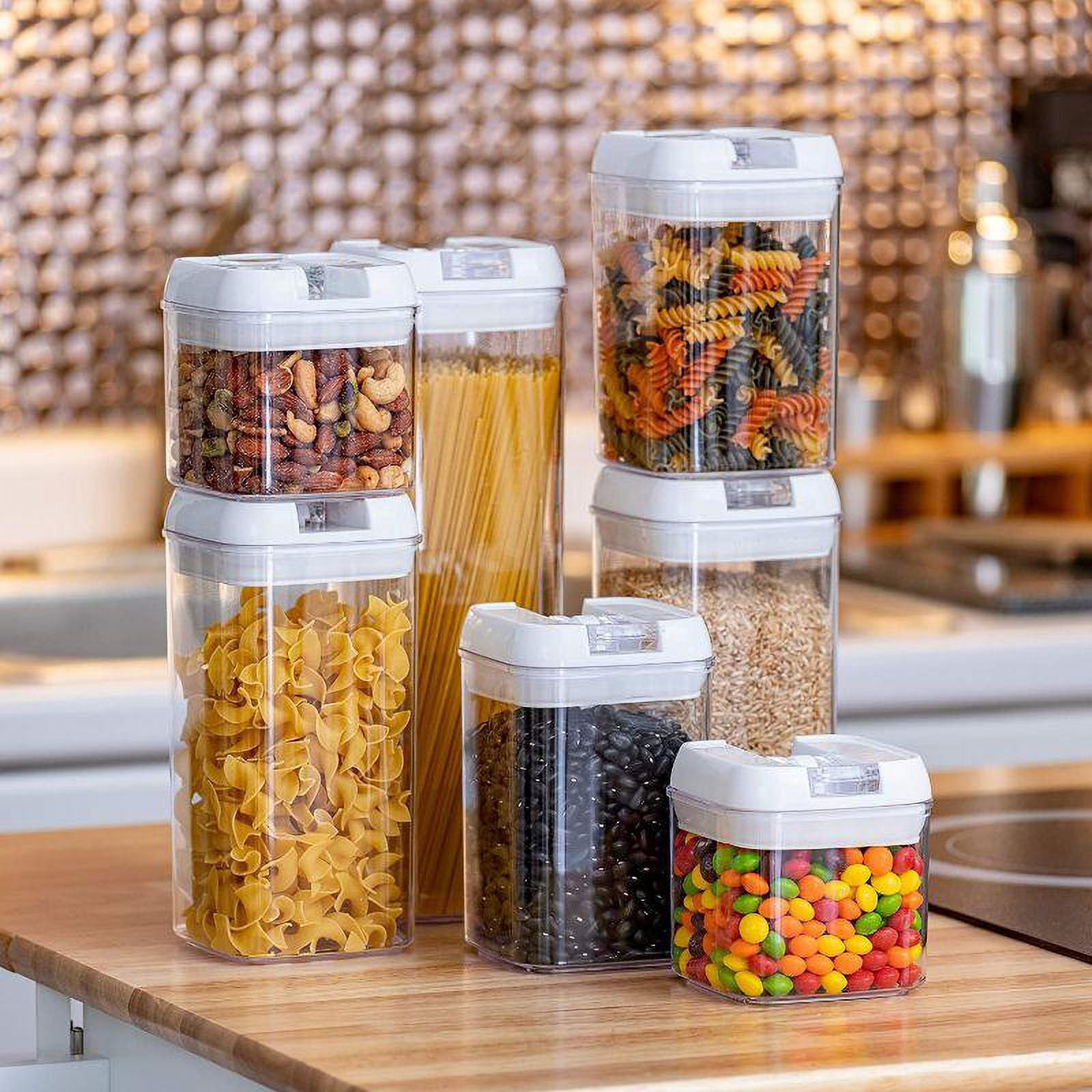 Cheer Collection Airtight Food Storage Containers and Pantry Organizer Bins, Includes Dry Erase Marker and Labels, Set of 7 (Black)