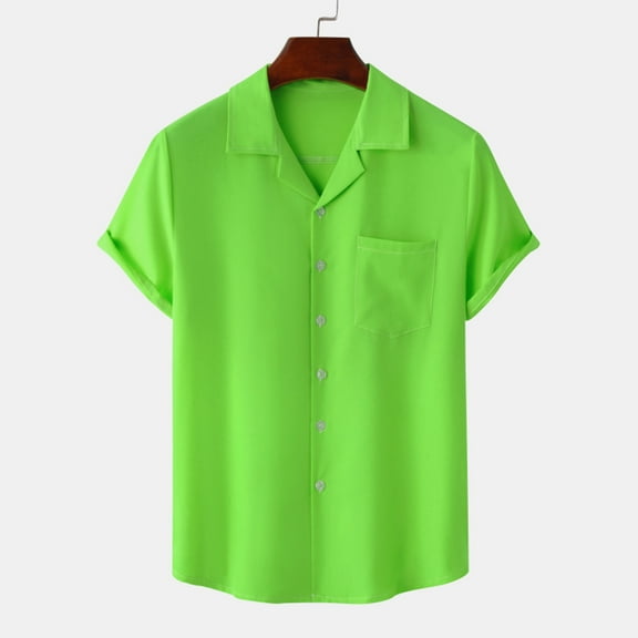 EQWLJWE Beach Shirts for Mens Vintage Bowling Short Sleeve Shirts Solid Color Button Down Casual Shirt Fun Mardi Gras Tops for Valentine's Day